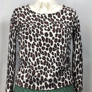 🐆 Metric Leopard Print Long Sleeve Scoop Neck Beaded Sweater